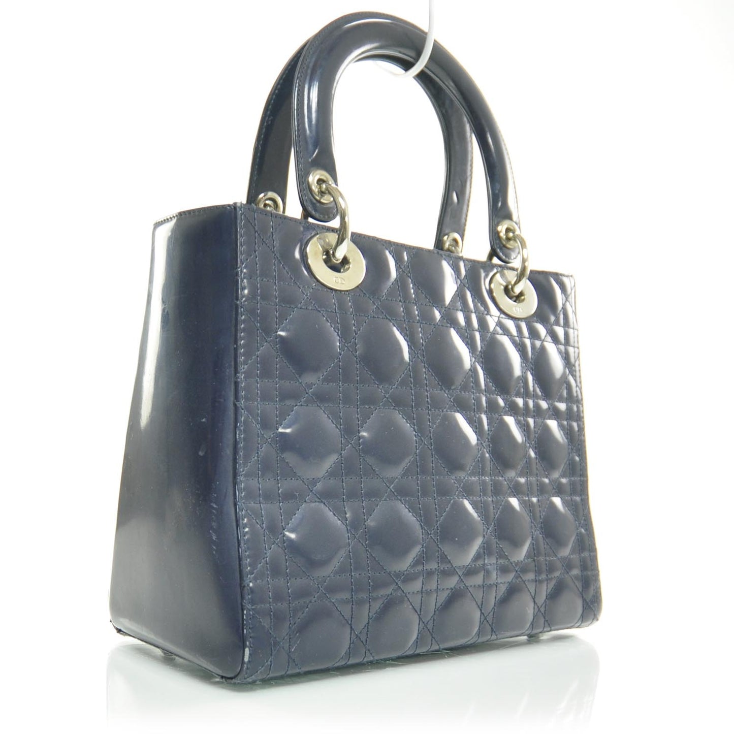 Patent Cannage Medium Lady Dior Navy Blue