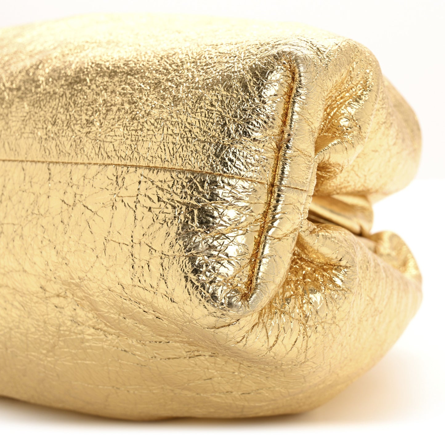 Metallic Crinkled Lambskin The Pouch Oversized Clutch Oro
