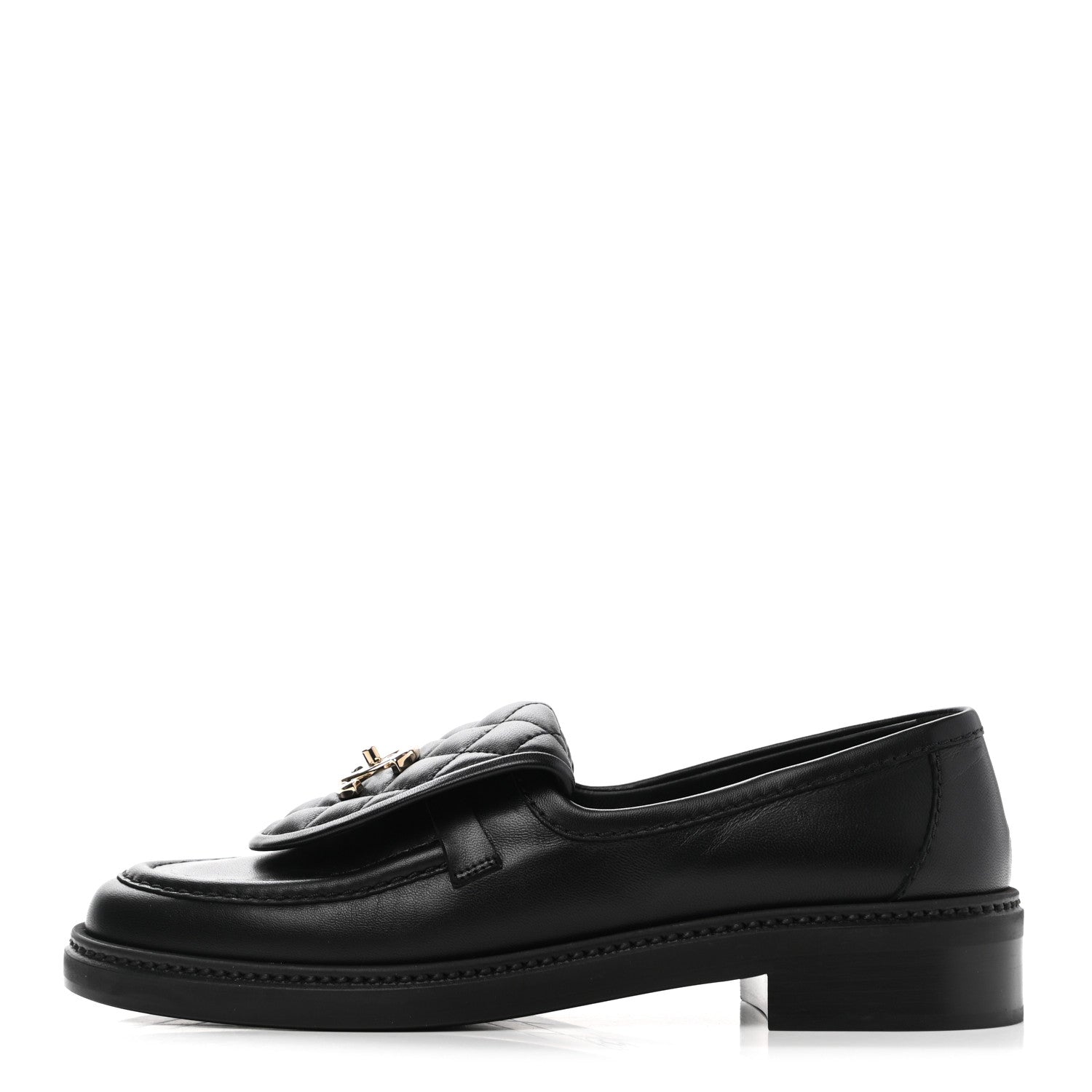 Chanel Lambskin Quilted CC Turnlock Loafers 37.5 Black 1 of 9