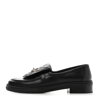 Chanel Lambskin Quilted CC Turnlock Loafers 37.5 Black 1 of 9