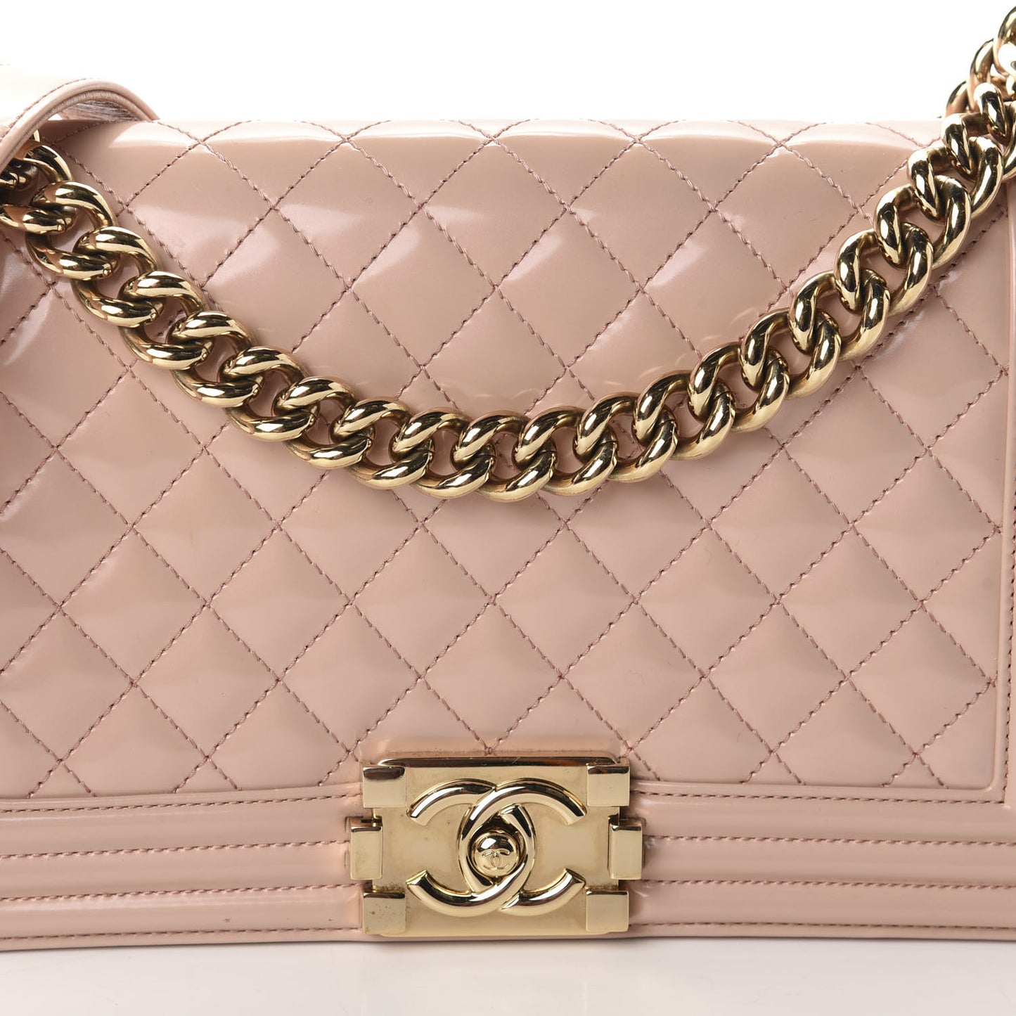 Patent Calfskin Quilted Medium Boy Flap Light Pink