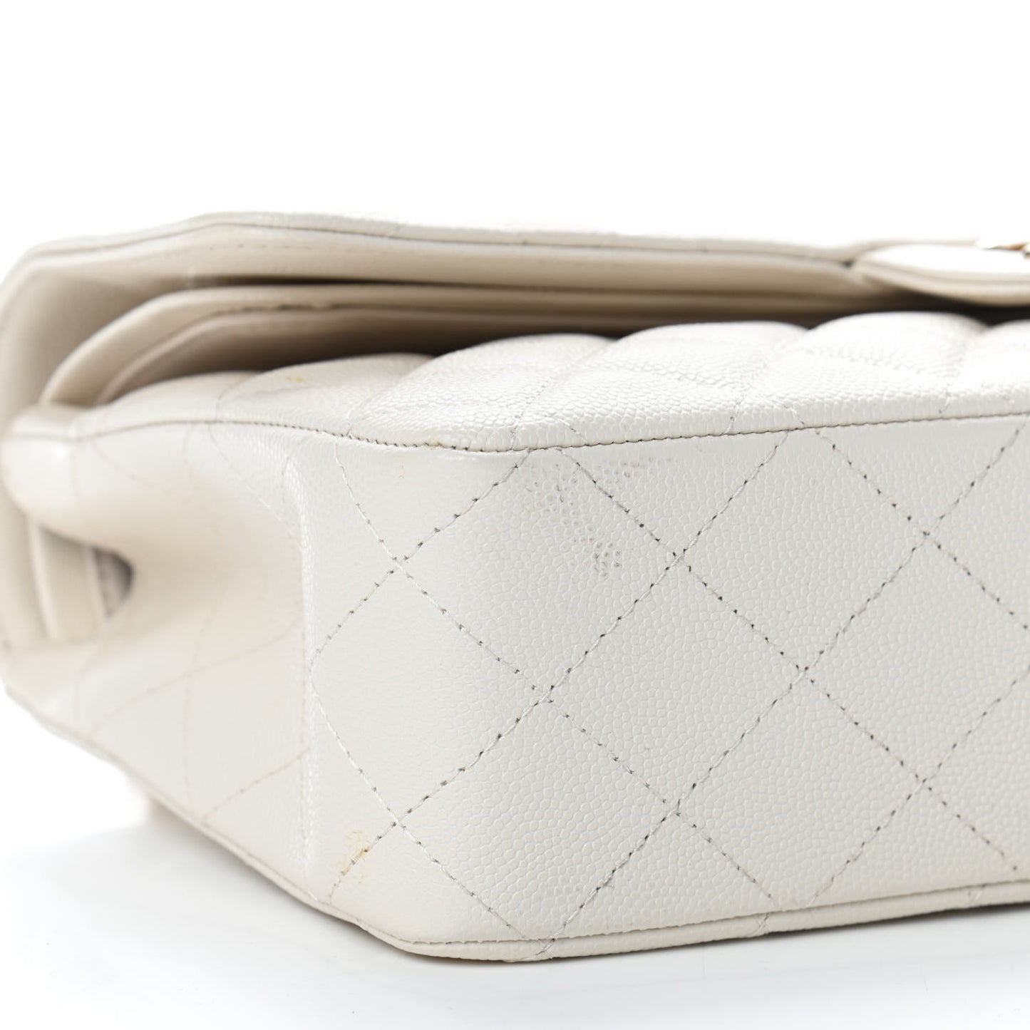 Caviar Quilted Medium Double Flap White