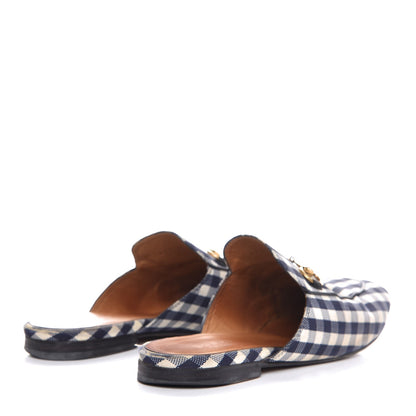 Gucci Cotton Gingham Womens Princetown Slippers 38.5 White Navy 4 of 14
