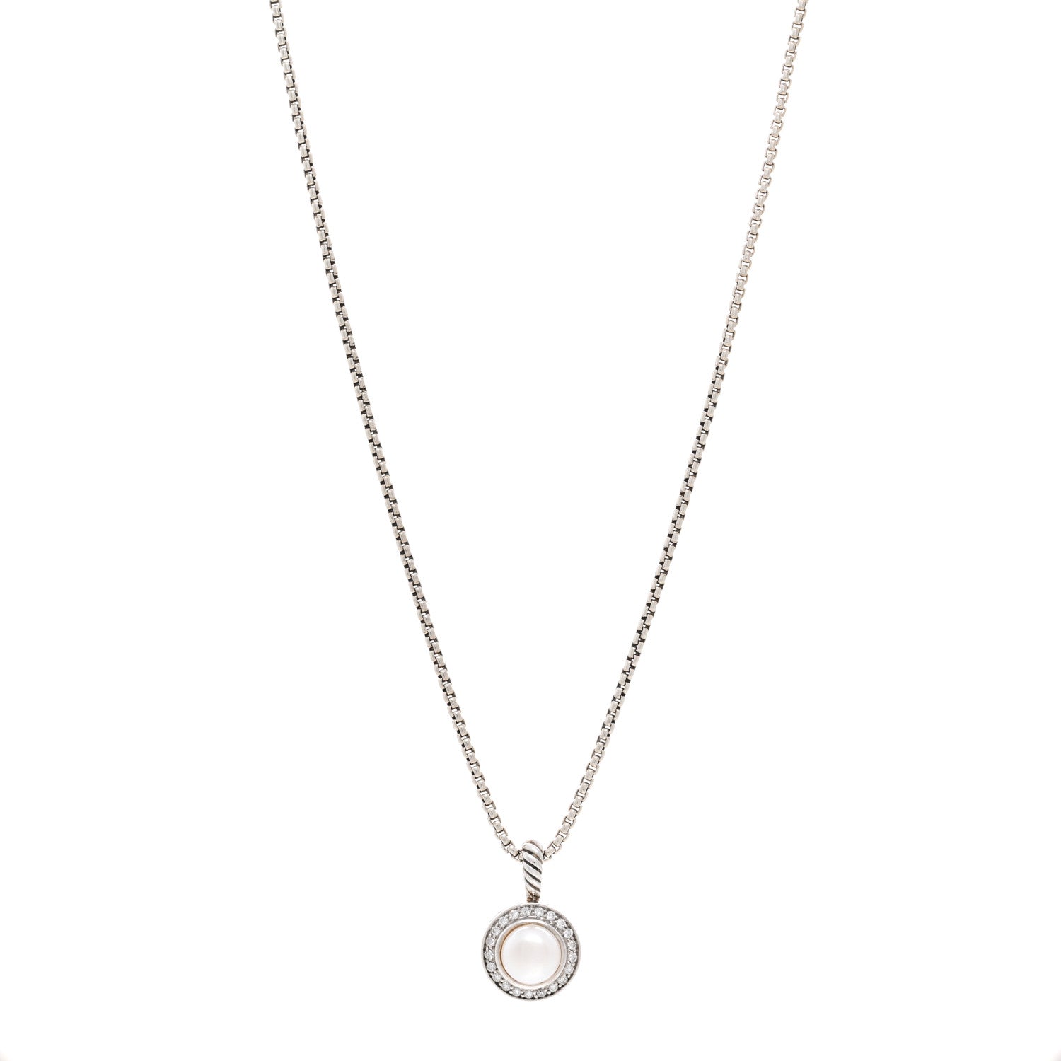 David Yurman Sterling Silver Diamond Pearl 8mm Cerise Pendant Necklace 1 of 4