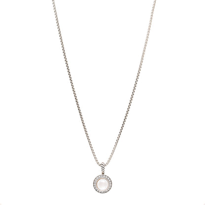David Yurman Sterling Silver Diamond Pearl 8mm Cerise Pendant Necklace 1 of 4