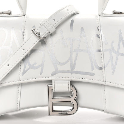 Balenciaga Box Calfskin Graffiti Logo Hourglass Top Handle Bag XS White Light Silver 9 of 11