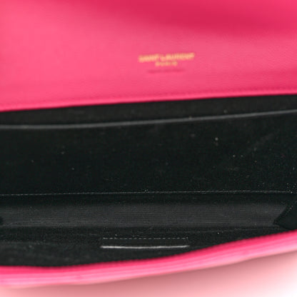 Saint Laurent Grain De Poudre Matelasse Chevron Monogram Envelope Clutch Fuchsia 5 of 7