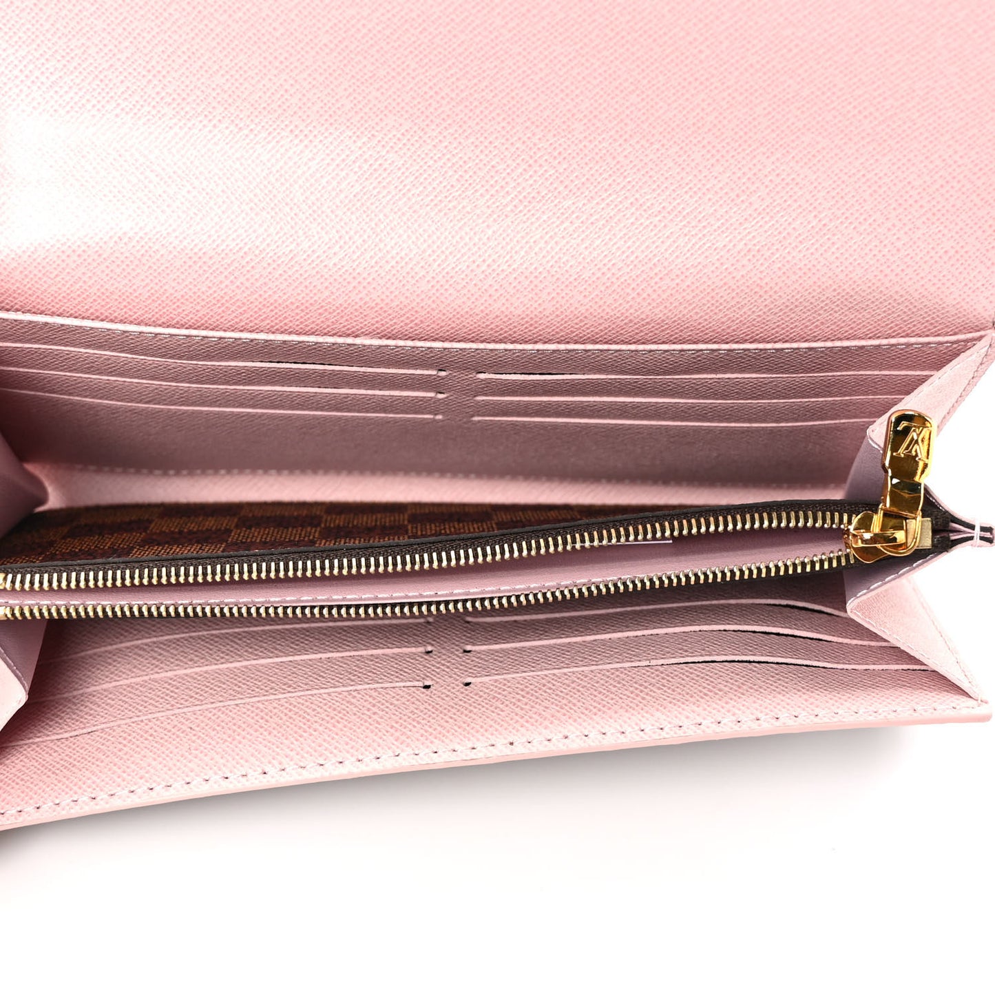 Damier Ebene Studded Sarah Wallet NM Rose Ballerine