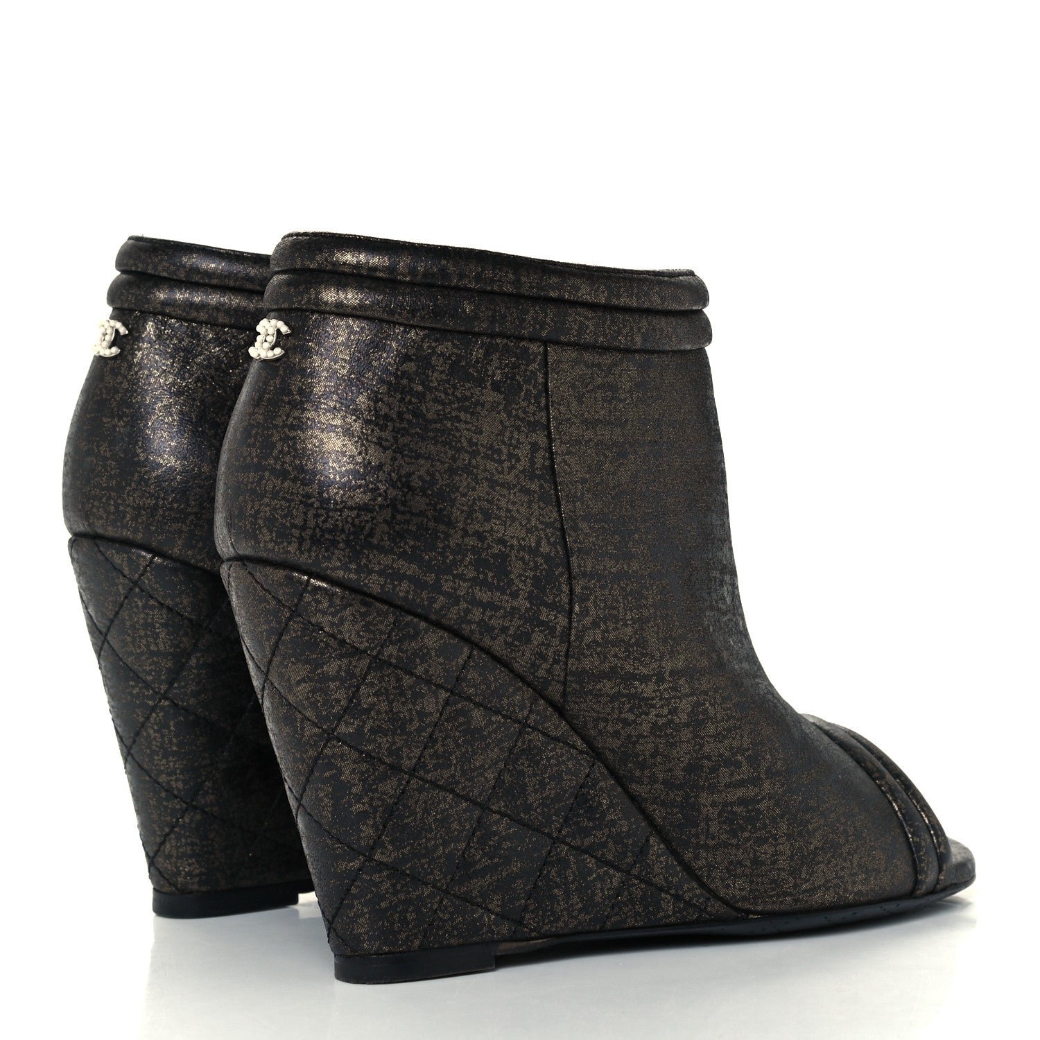 Chanel Fantasy Lambskin Peep Toe Short Boots 36.5 Black Gold 4 of 10