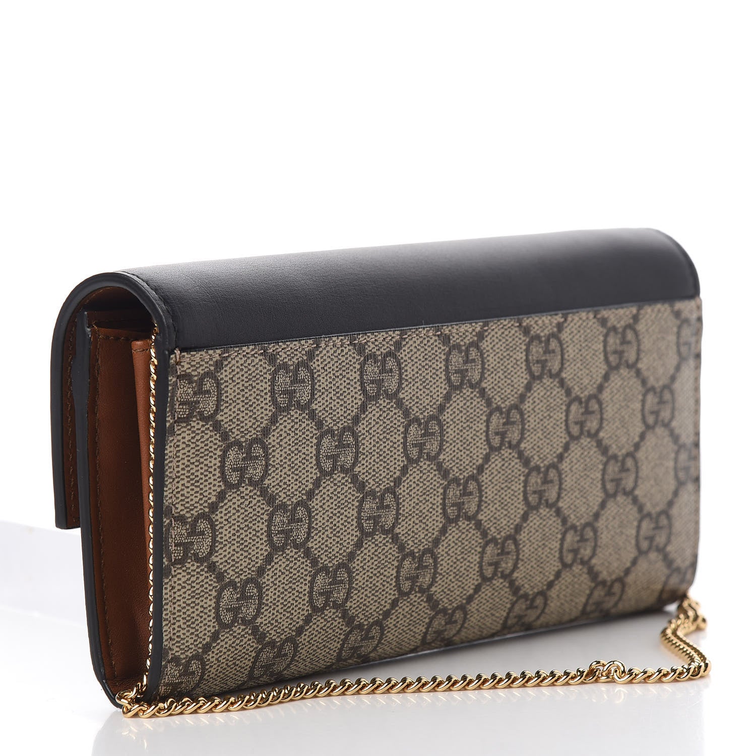 Gucci GG Supreme Monogram Moon Calfskin Padlock Continental Chain Wallet Beige Ebony Black 3 of 8