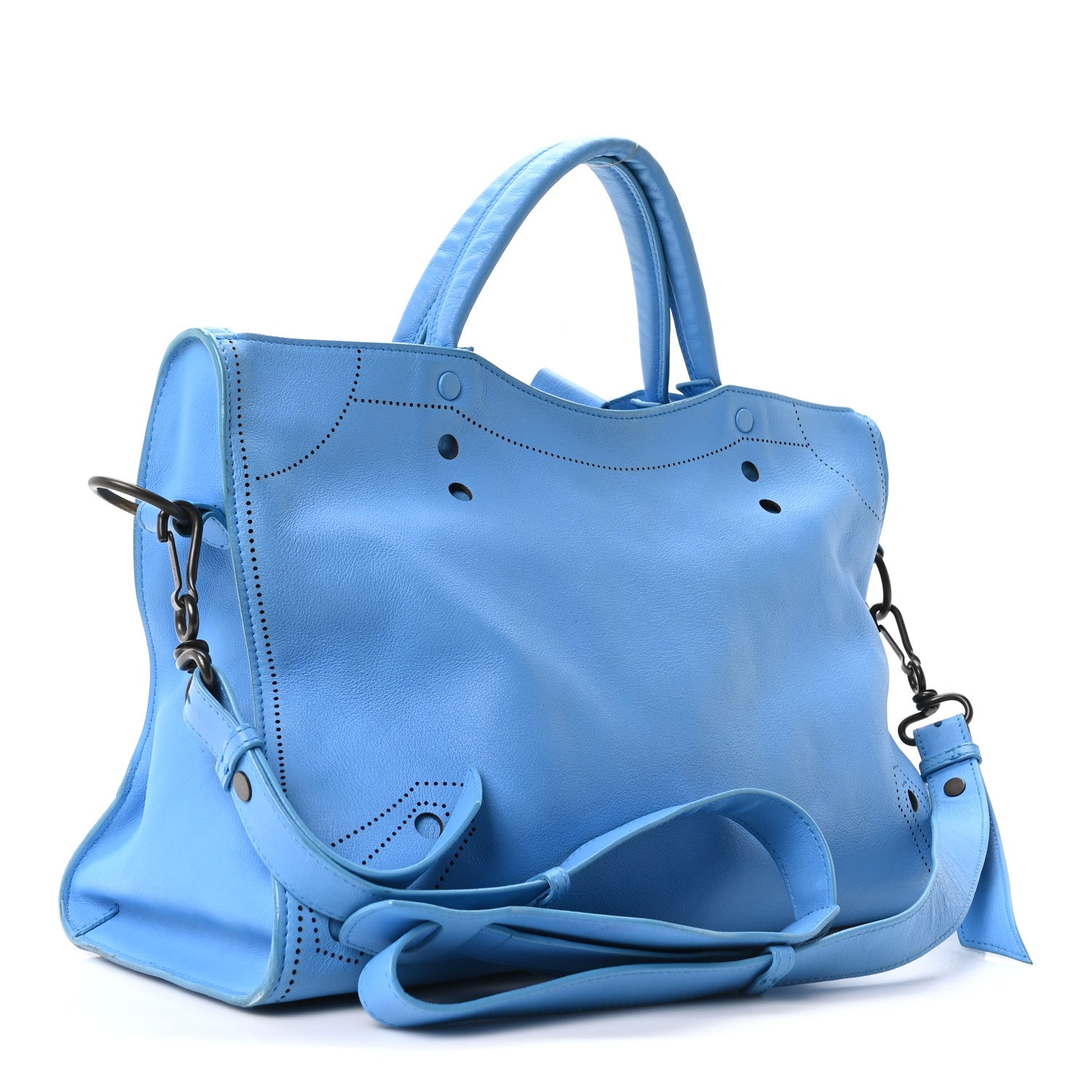 Balenciaga Veau Soyeux Perforated Blackout Hardware City Bleu Turquoise 3 of 10