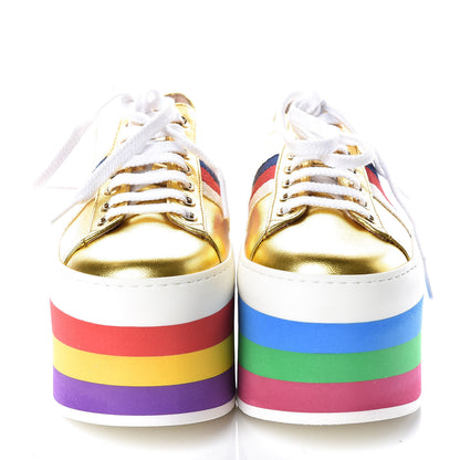 Gucci Metallic Nappa Sylvie Web Peggy Platform Sneakers 35.5 Oro Vecchio 2 of 11