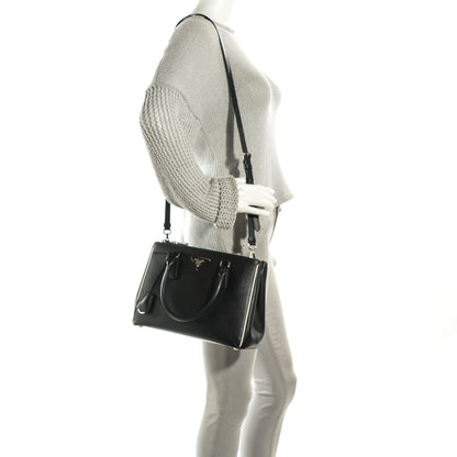 Prada Saffiano Small Galleria Double Zip Tote Black Talco 3 of 10