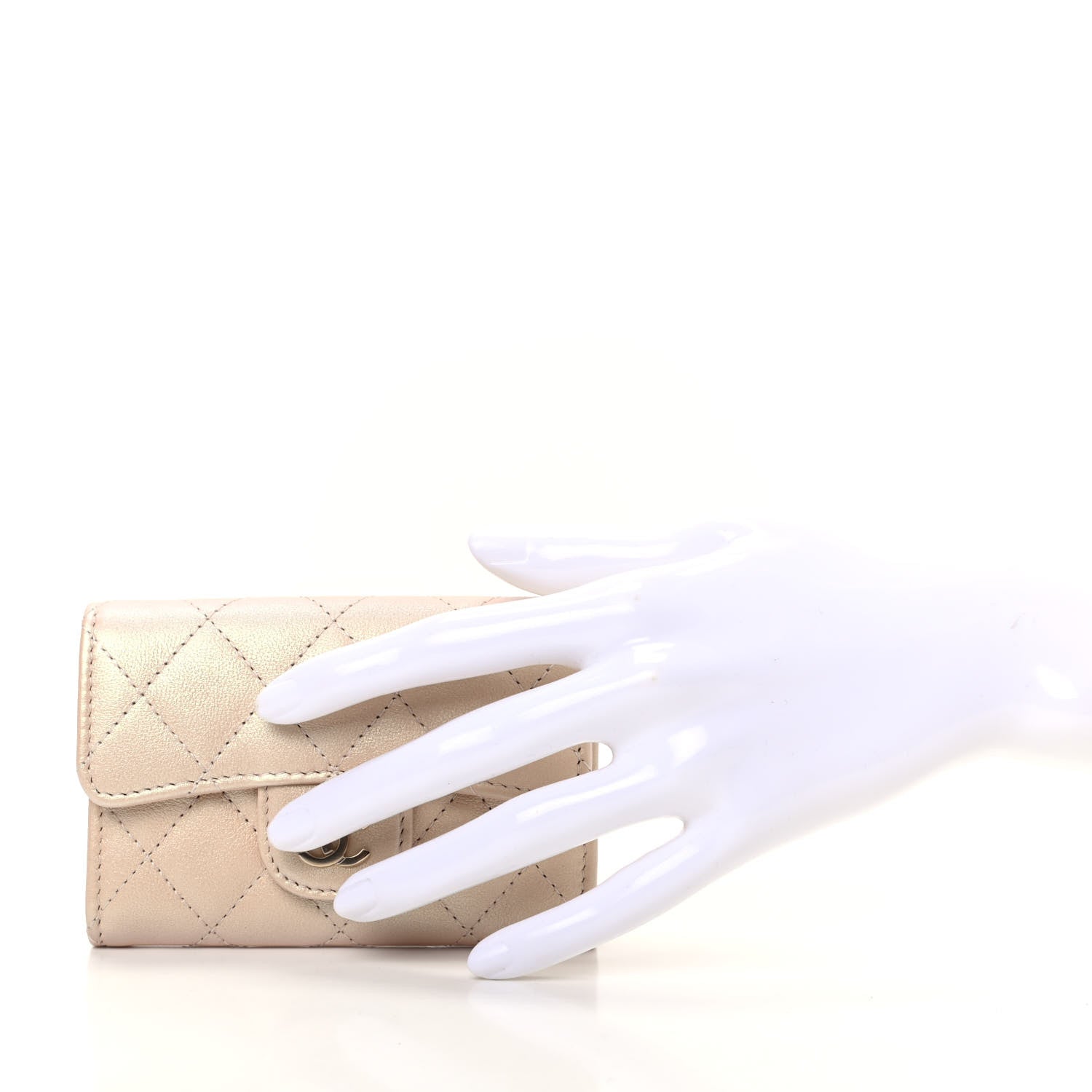Chanel Metallic Lambskin Quilted Flap Card Holder Wallet Gold 2 of 9