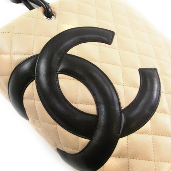 Calfskin Quilted Medium Cambon Tote Beige Black