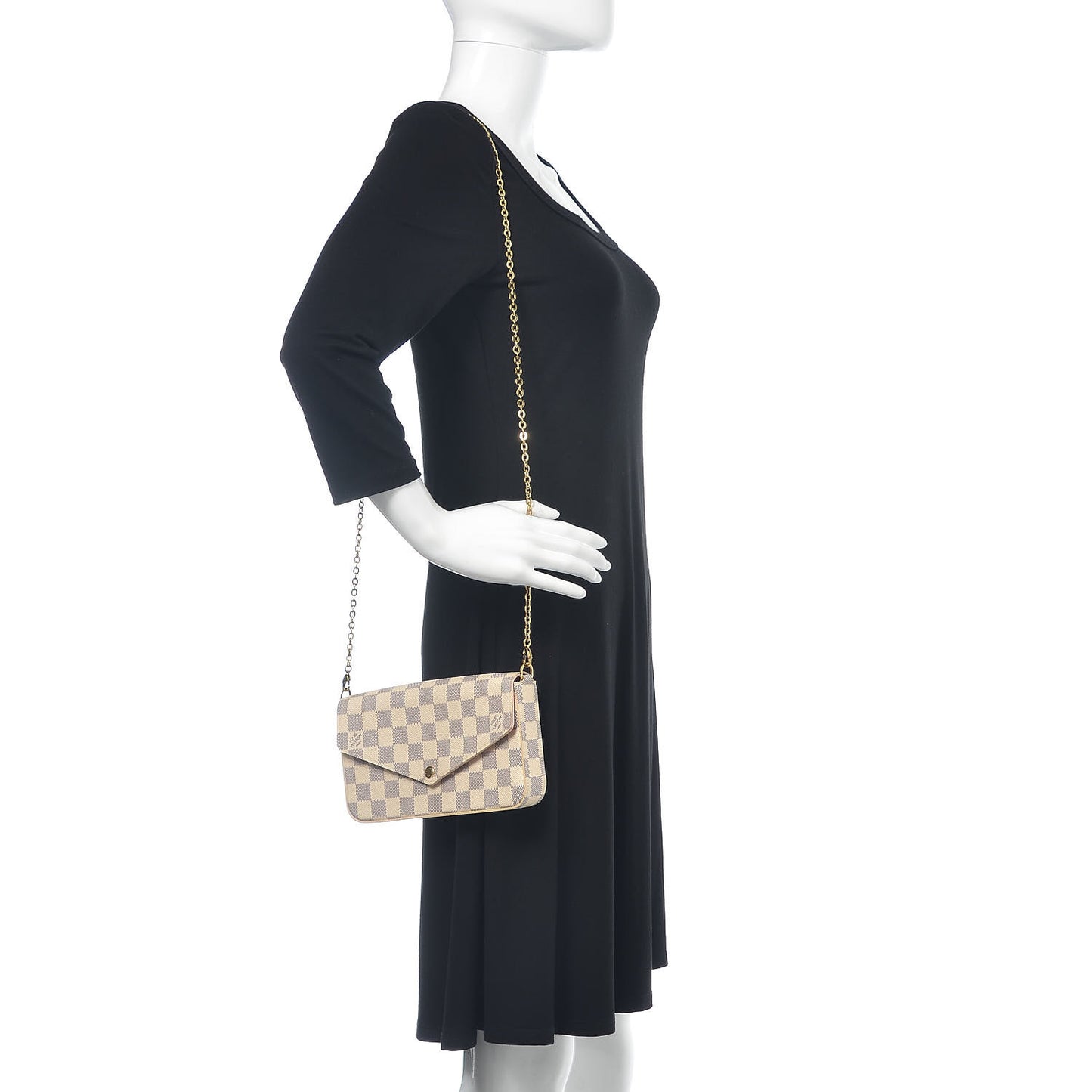 Damier Azur Pochette Felicie Chain Wallet Rose Ballerine