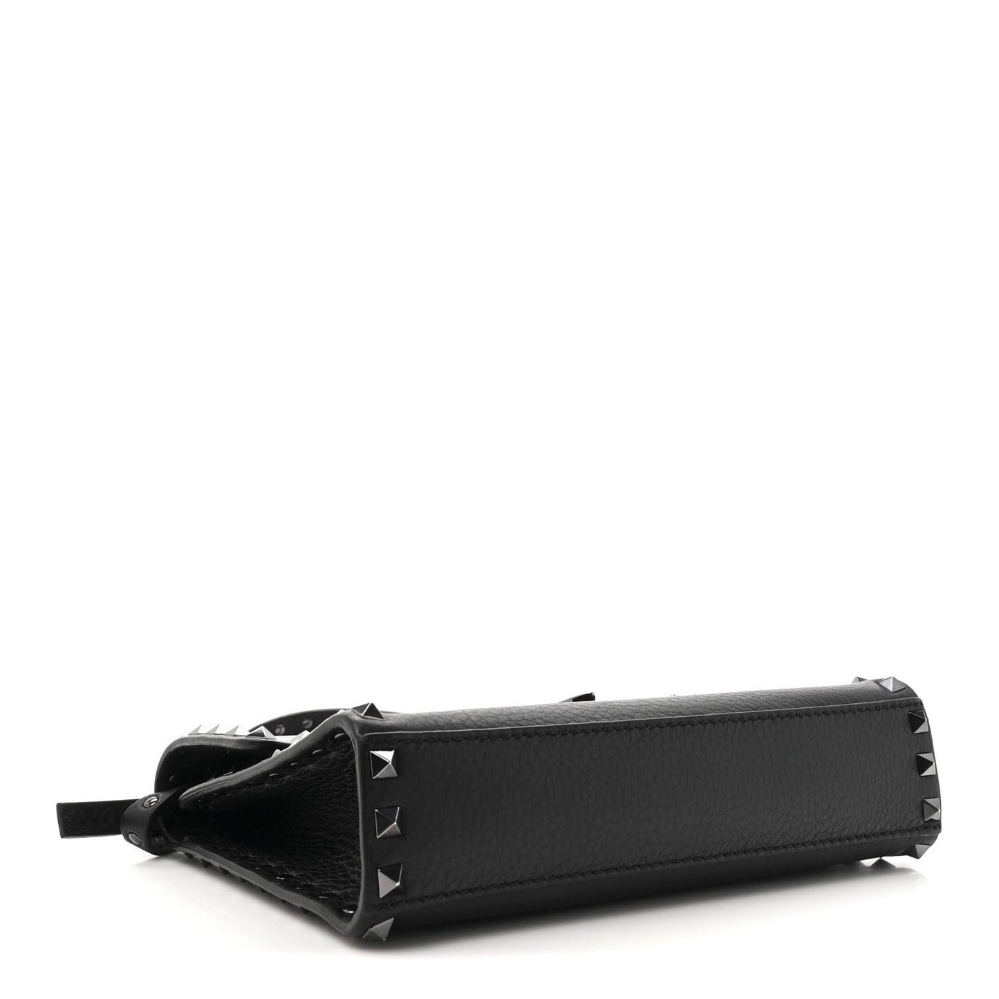 Pebbled Calfskin Monochrome Medium Rockstud Flip Lock Crossbody Bag Black