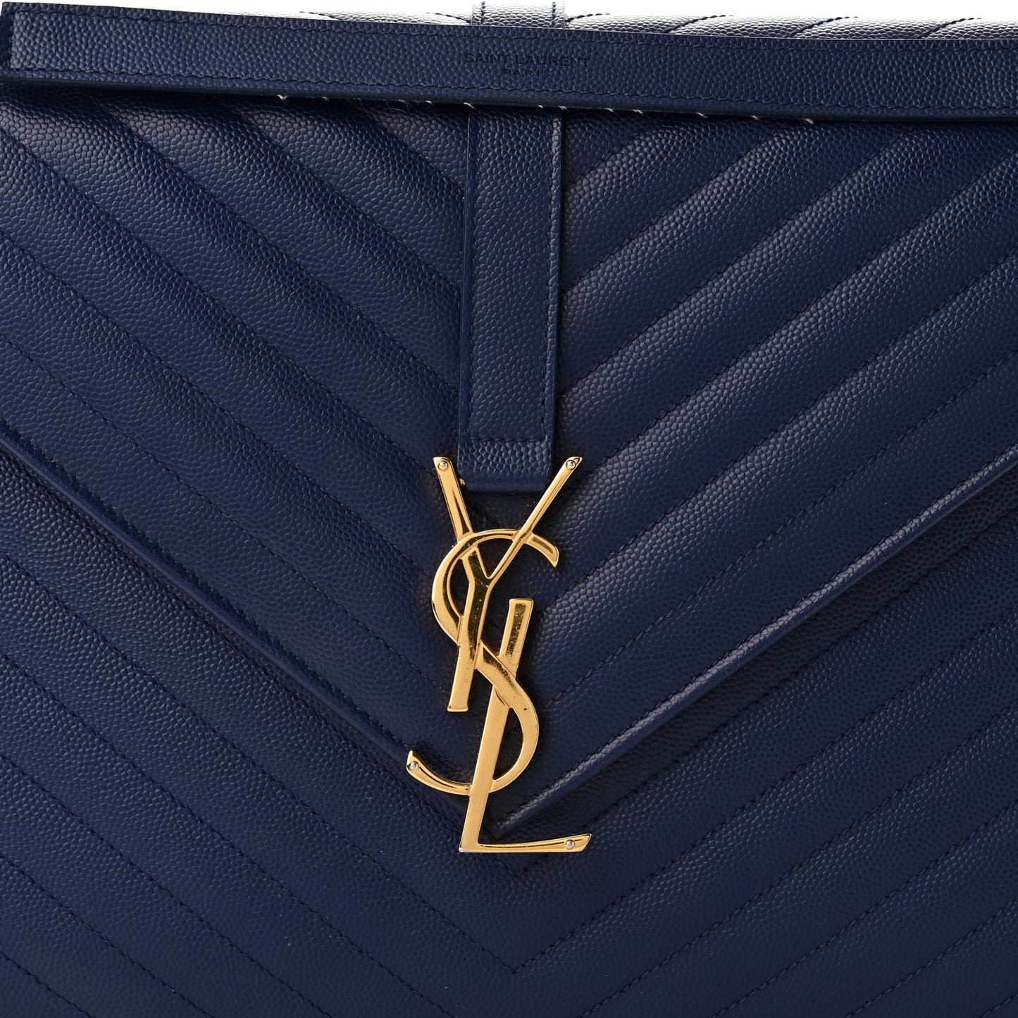Grain De Poudre Matelasse Chevron Large Monogram Satchel Navy Blue