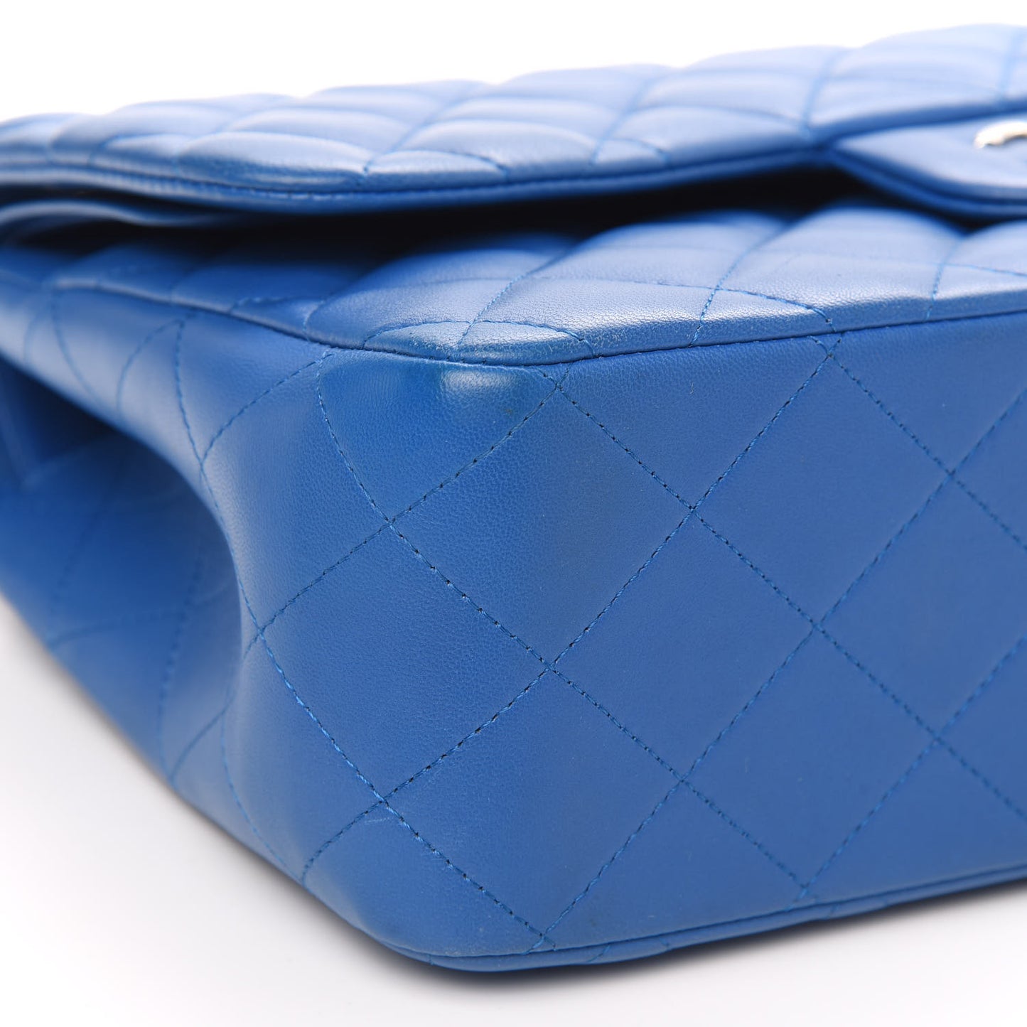 Lambskin Quilted Jumbo Double Flap Blue
