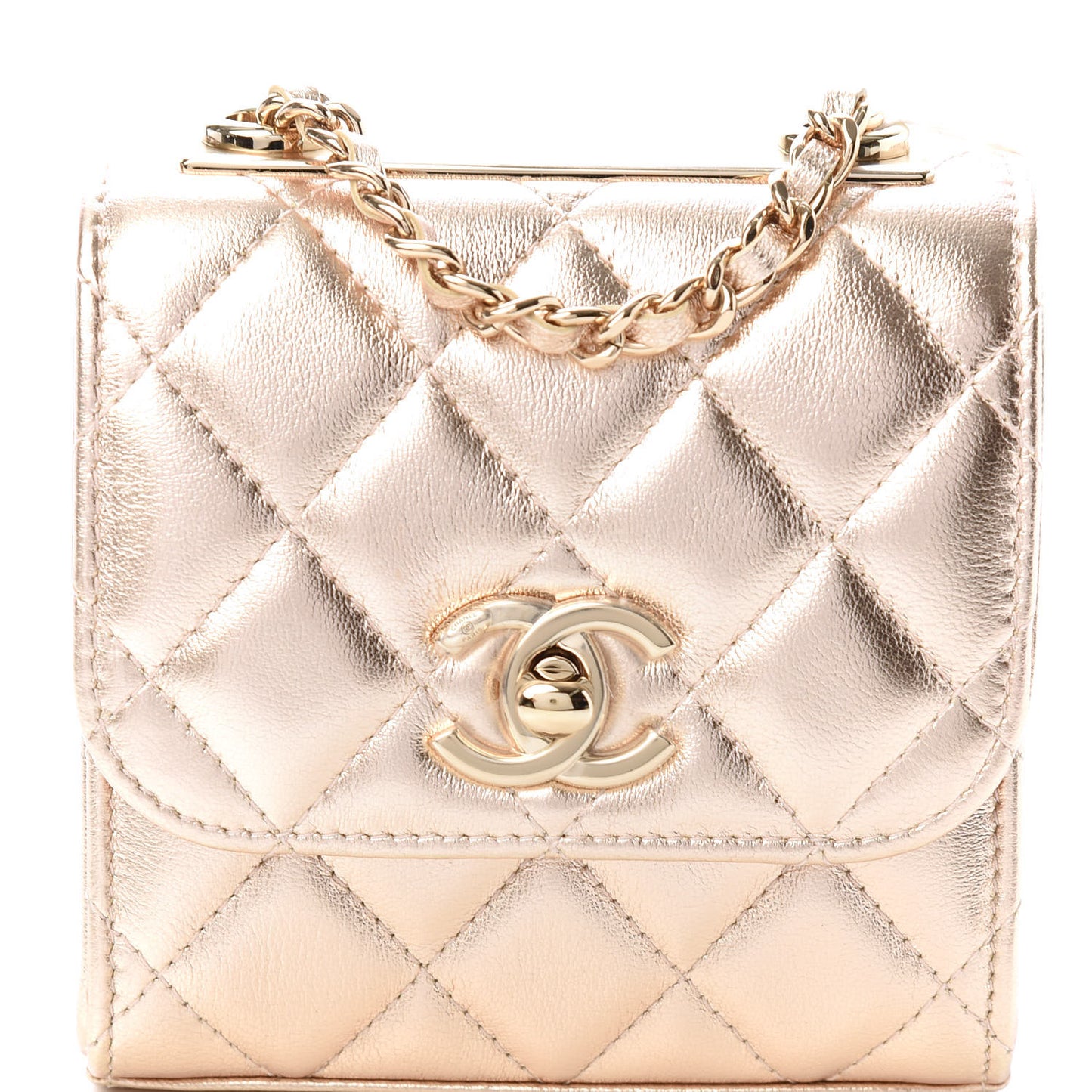 Metallic Lambskin Quilted Mini Trendy CC Clutch With Chain Gold