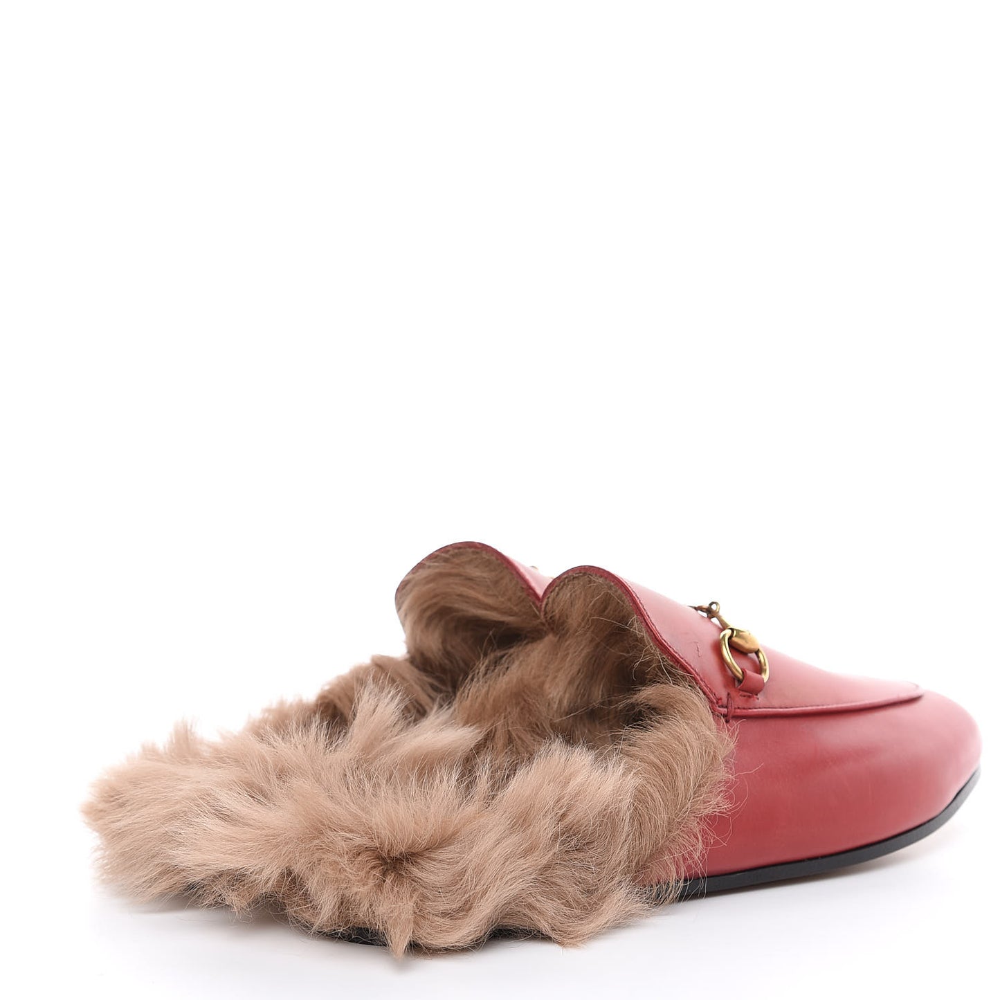 Betis Glamour Calfskin Fur Womens Princetown Slippers 38 Hibiscus Red Naturale