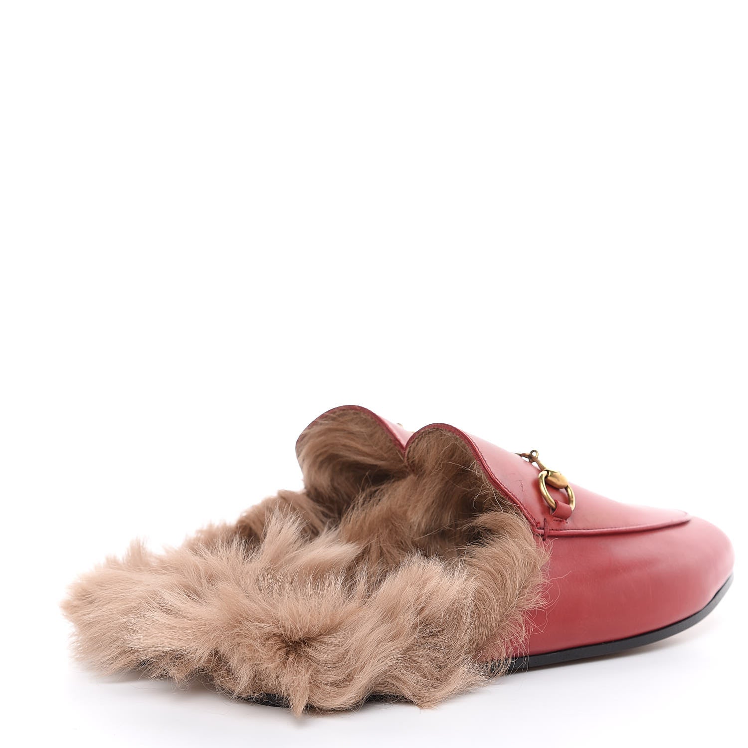 Gucci Betis Glamour Calfskin Fur Womens Princetown Slippers 38 Hibiscus Red Naturale 4 of 12