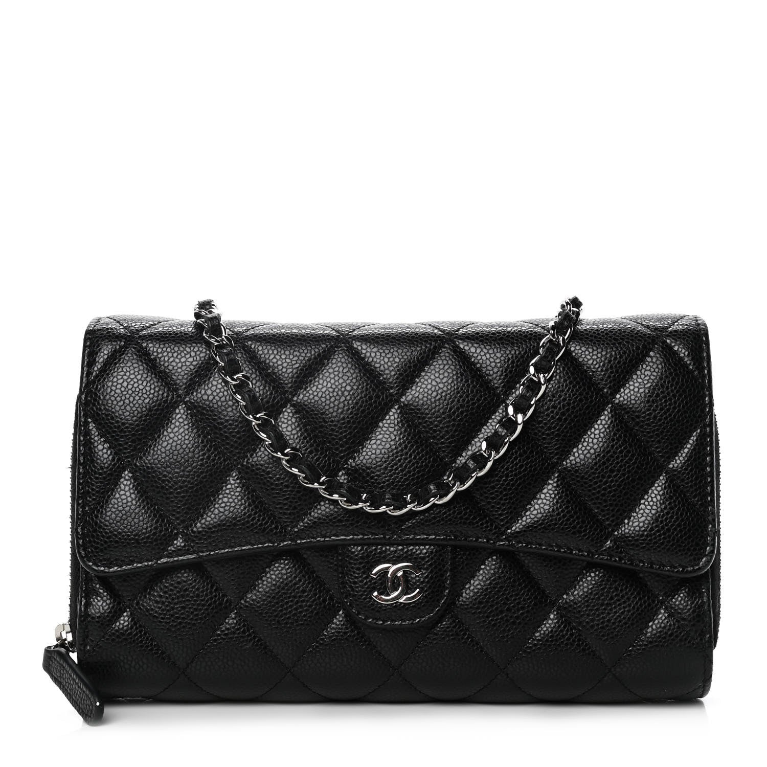 Chanel Caviar Quilted Phone Holder Wallet on Removable Chain Black 1 of 15