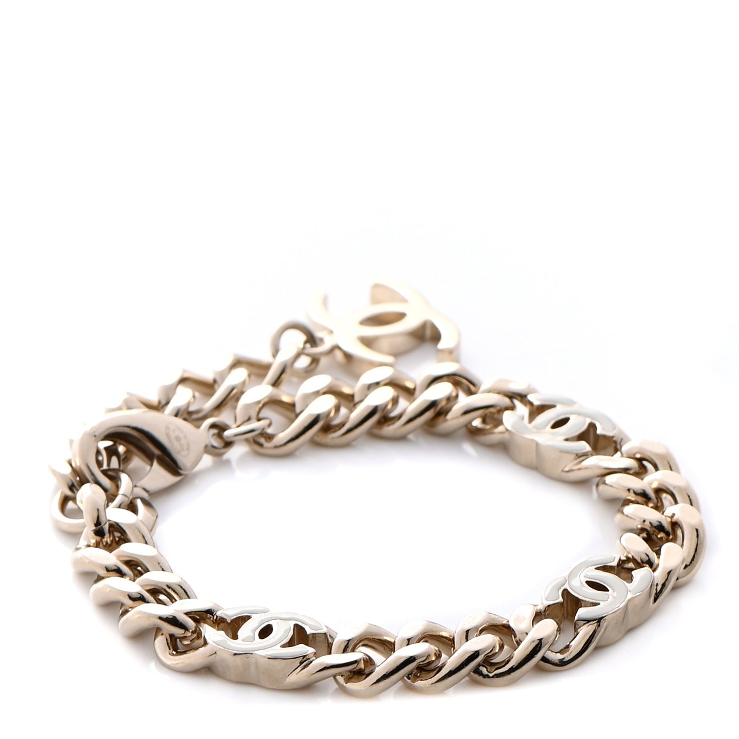 Enamel Metal CC Chain Bracelet Gold White