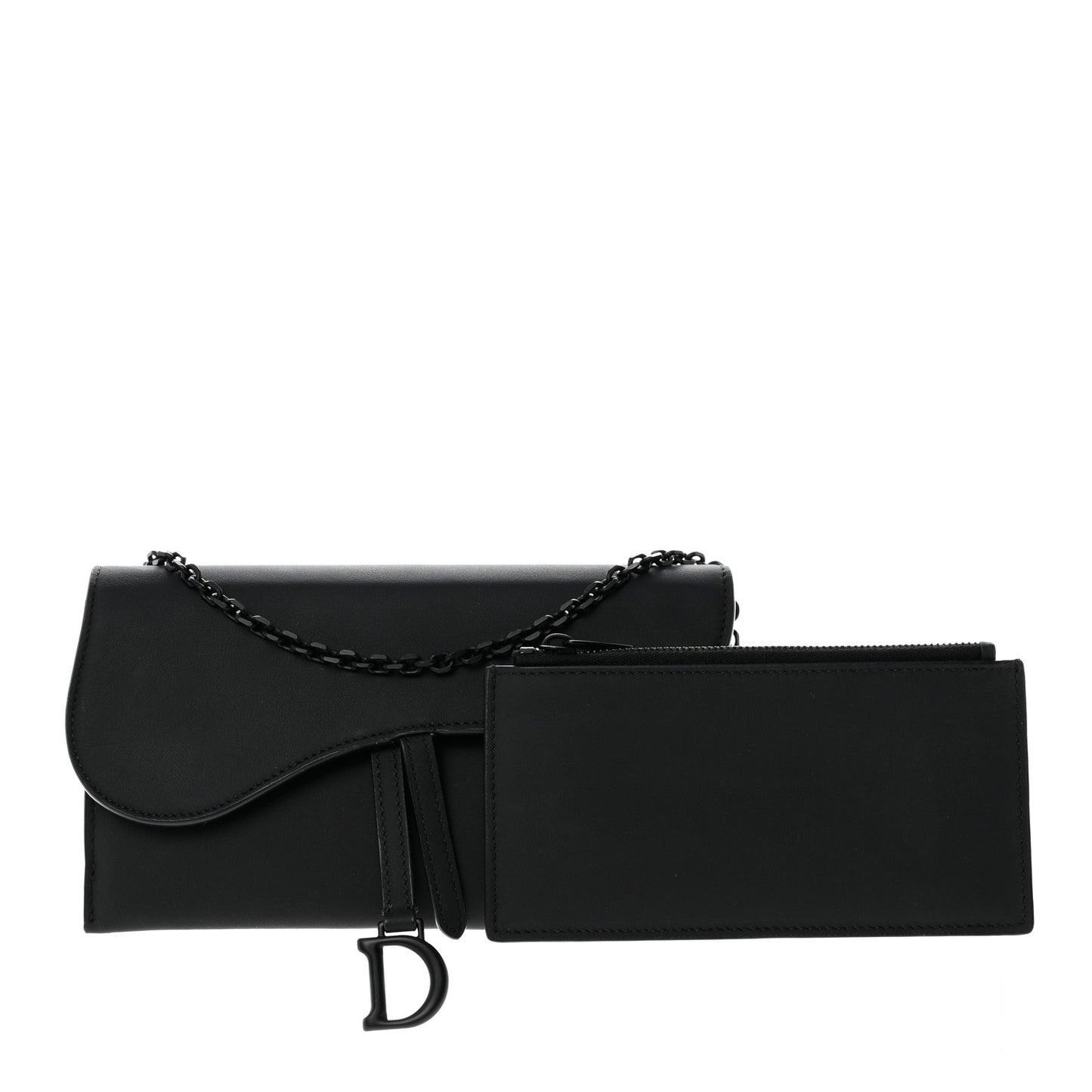 Ultra Matte Calfskin Saddle Chain Wallet Pouch Black