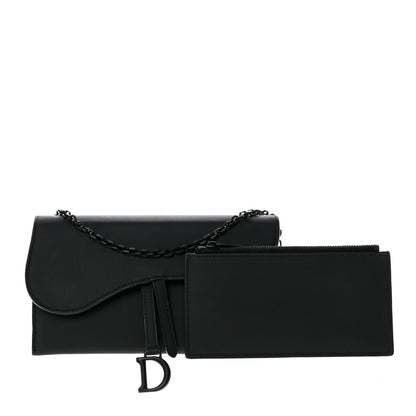 Christian Dior Ultra Matte Calfskin Saddle Chain Wallet Pouch Black 1 of 16