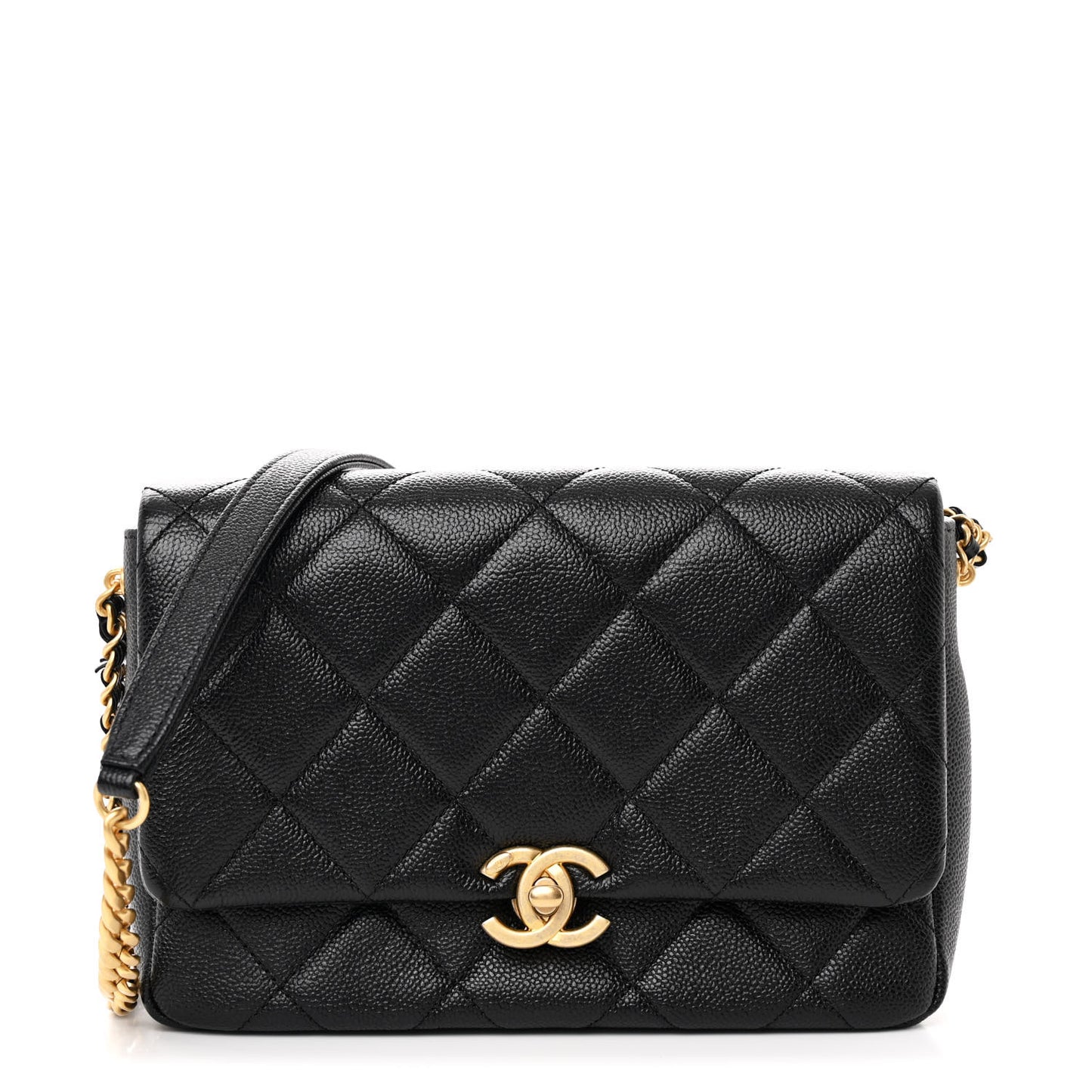 Shiny Caviar Quilted Small Chain Melody Flap Black