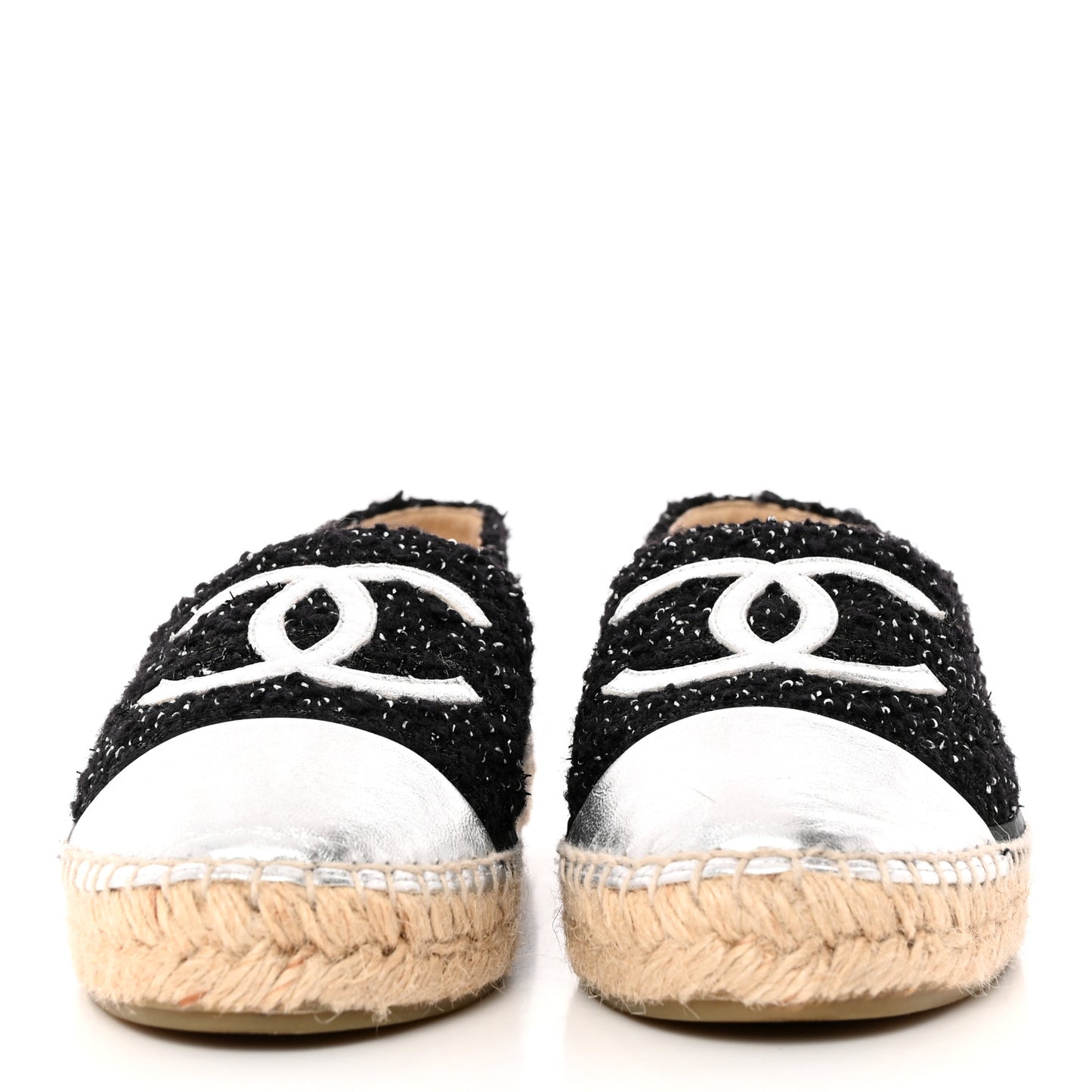 Metallic Lambskin Tweed CC Espadrilles 39 Black Silver