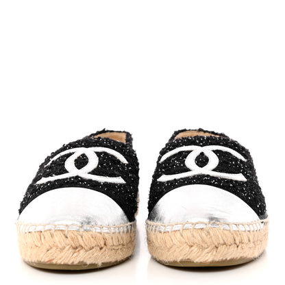 Chanel Metallic Lambskin Tweed CC Espadrilles 39 Black Silver 2 of 10