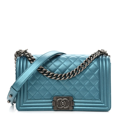 Chanel Metallic Caviar Quilted Medium Boy Flap Turquoise 1 of 10