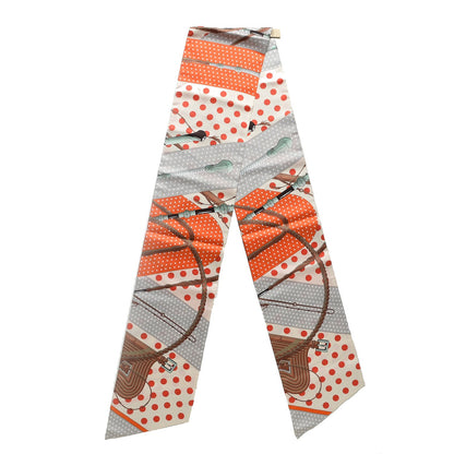 Hermes Silk Clic Clac à Pois Maxi Twilly Orange Gris Perle Blanc 1 of 4