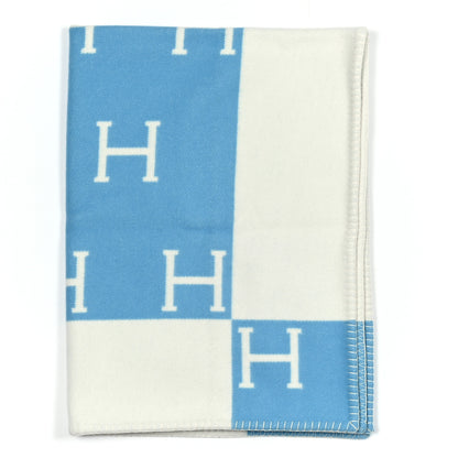 Hermes Wool Cashmere Avalon Baby Blanket Bleu Genievre White 1 of 4