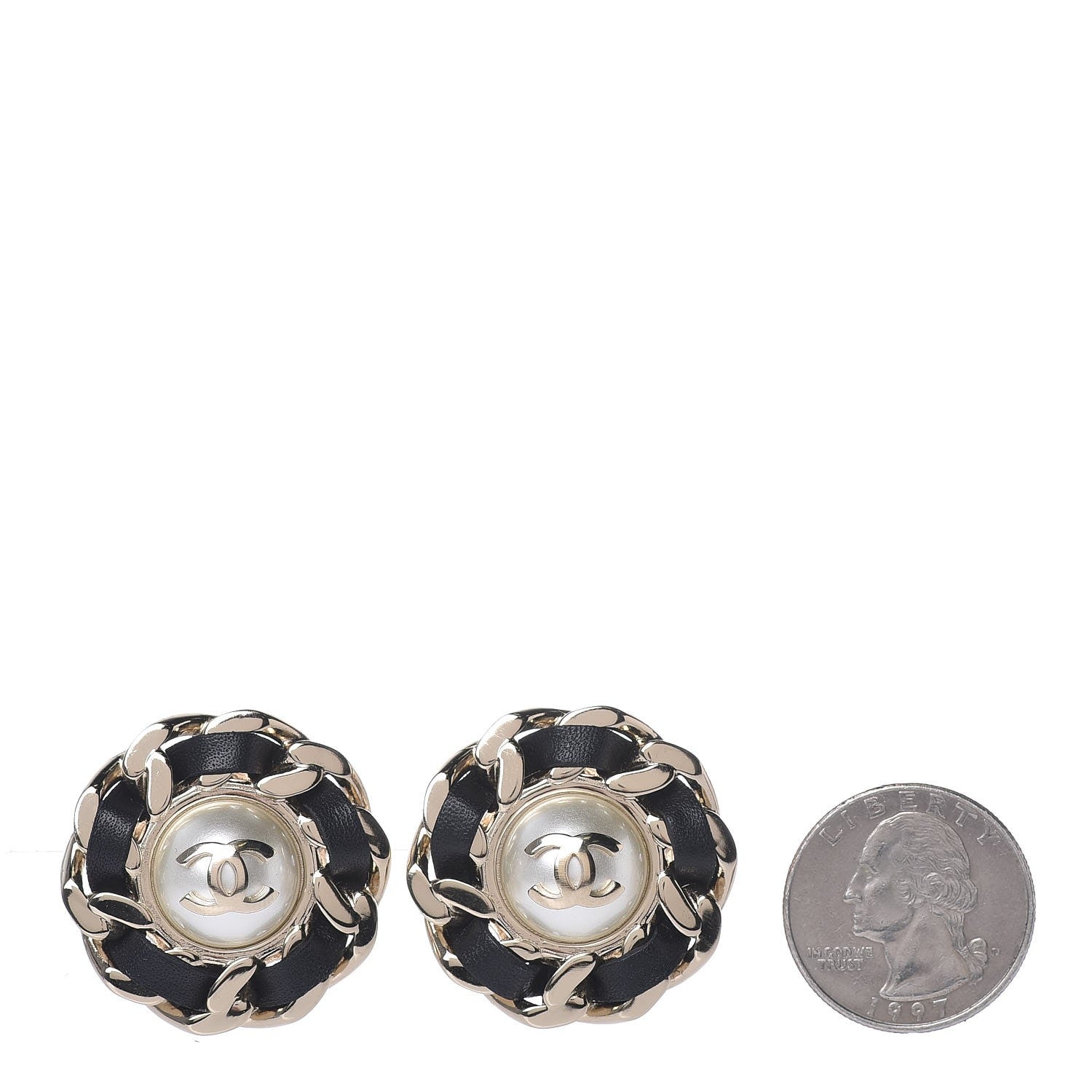Chanel Pearl Lambskin Chain Around CC Earrings Gold 2 of 5