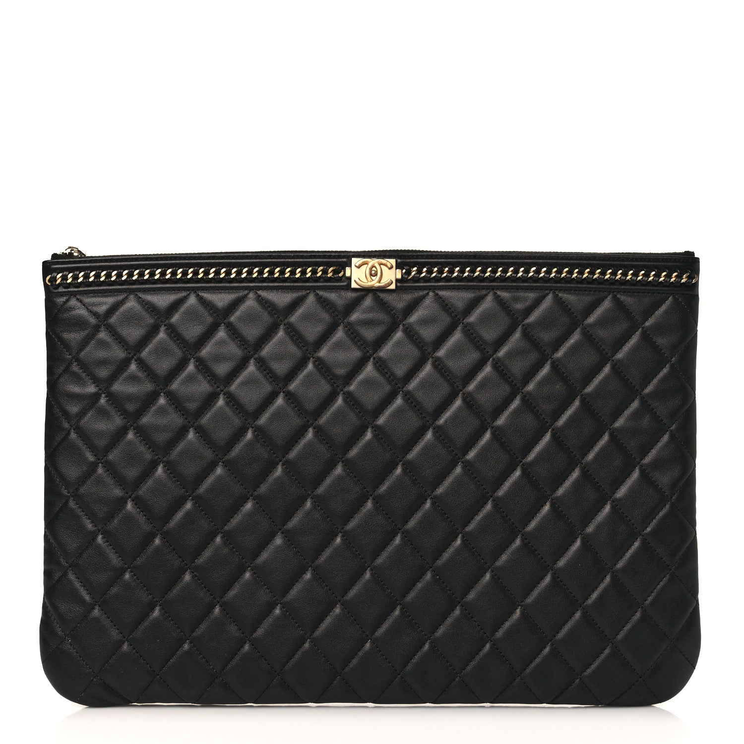Chanel Calfskin Quilted Large Boy Chain Around Cosmetic Case Black 1 of 8
