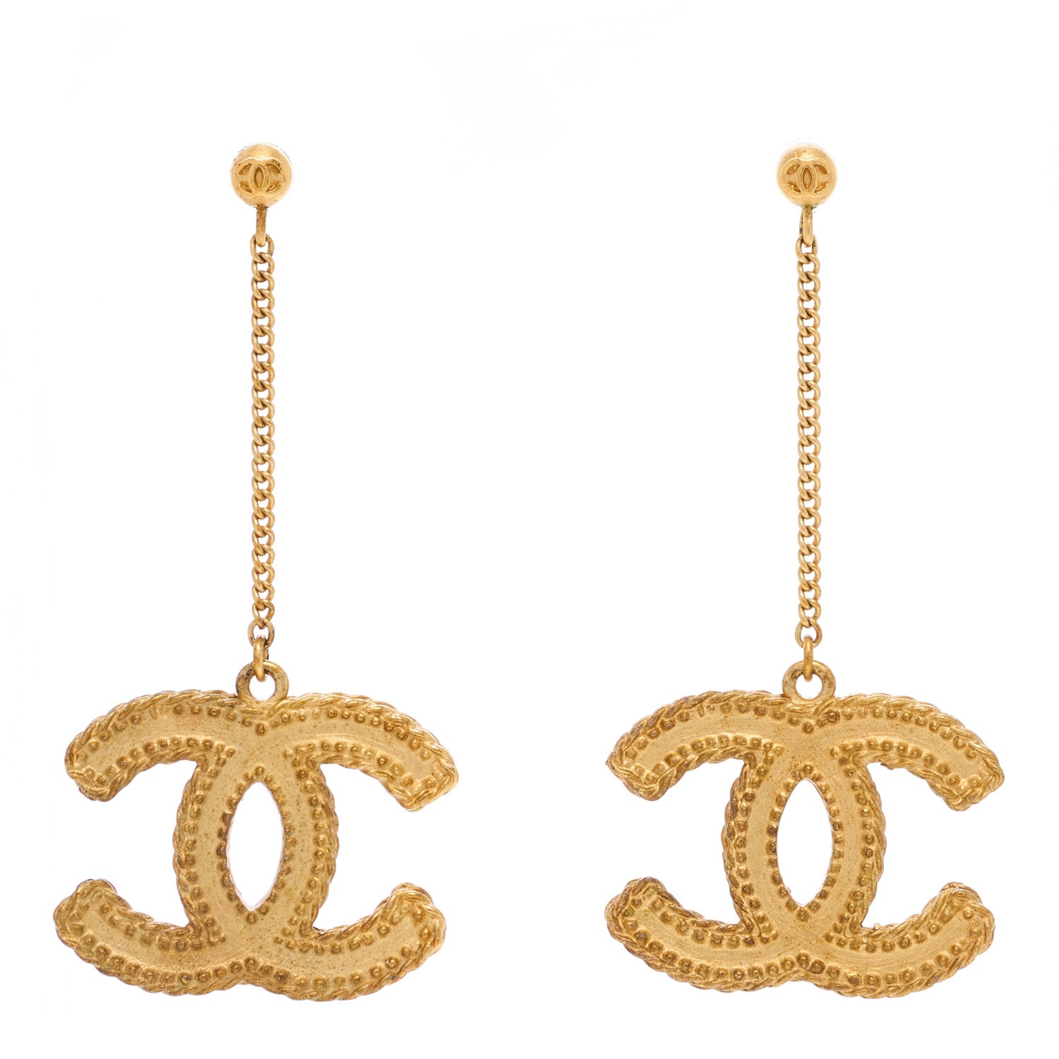 Chanel CC Drop Earrings Matte Gold 1 of 4