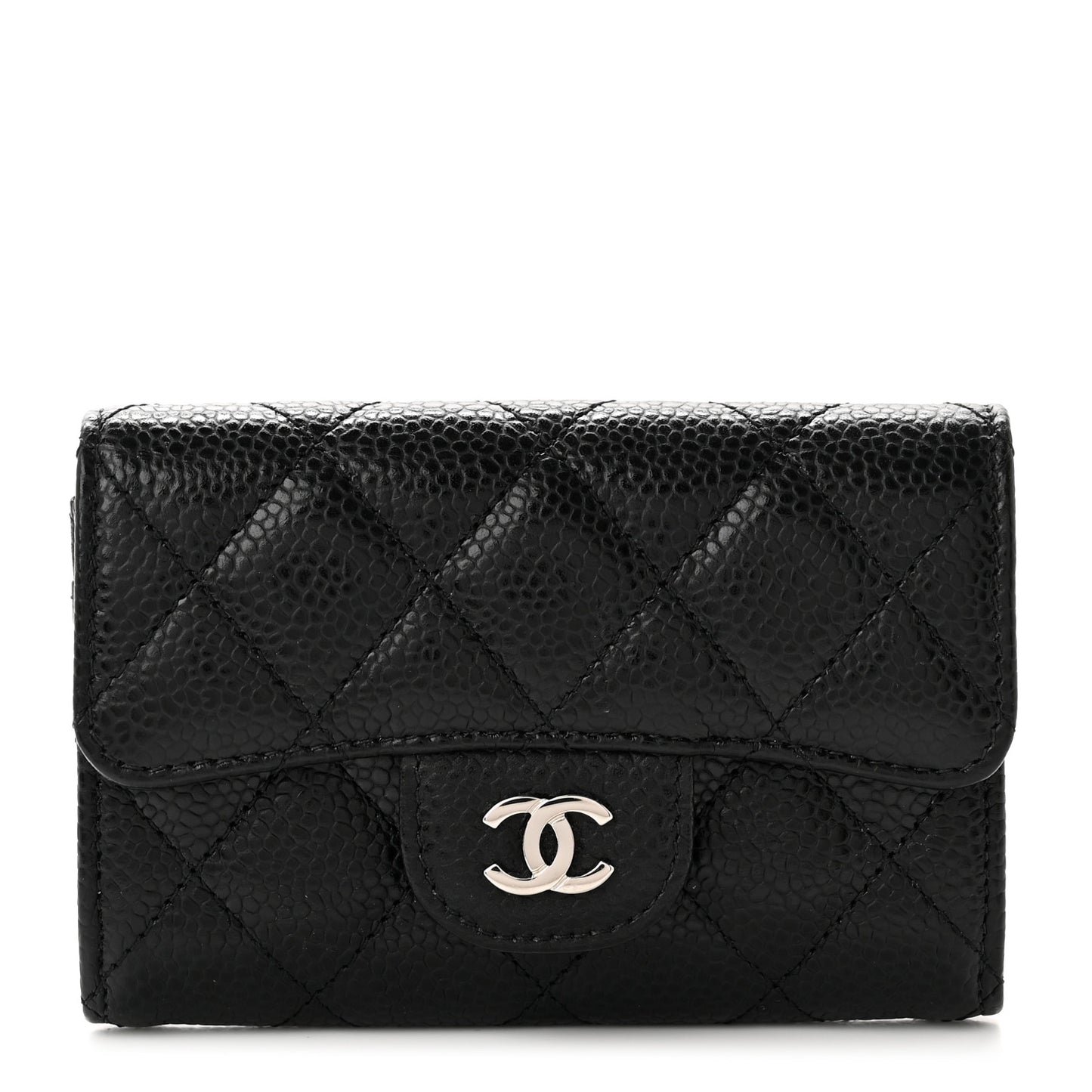 Caviar Quilted Flap Card Holder Wallet Black