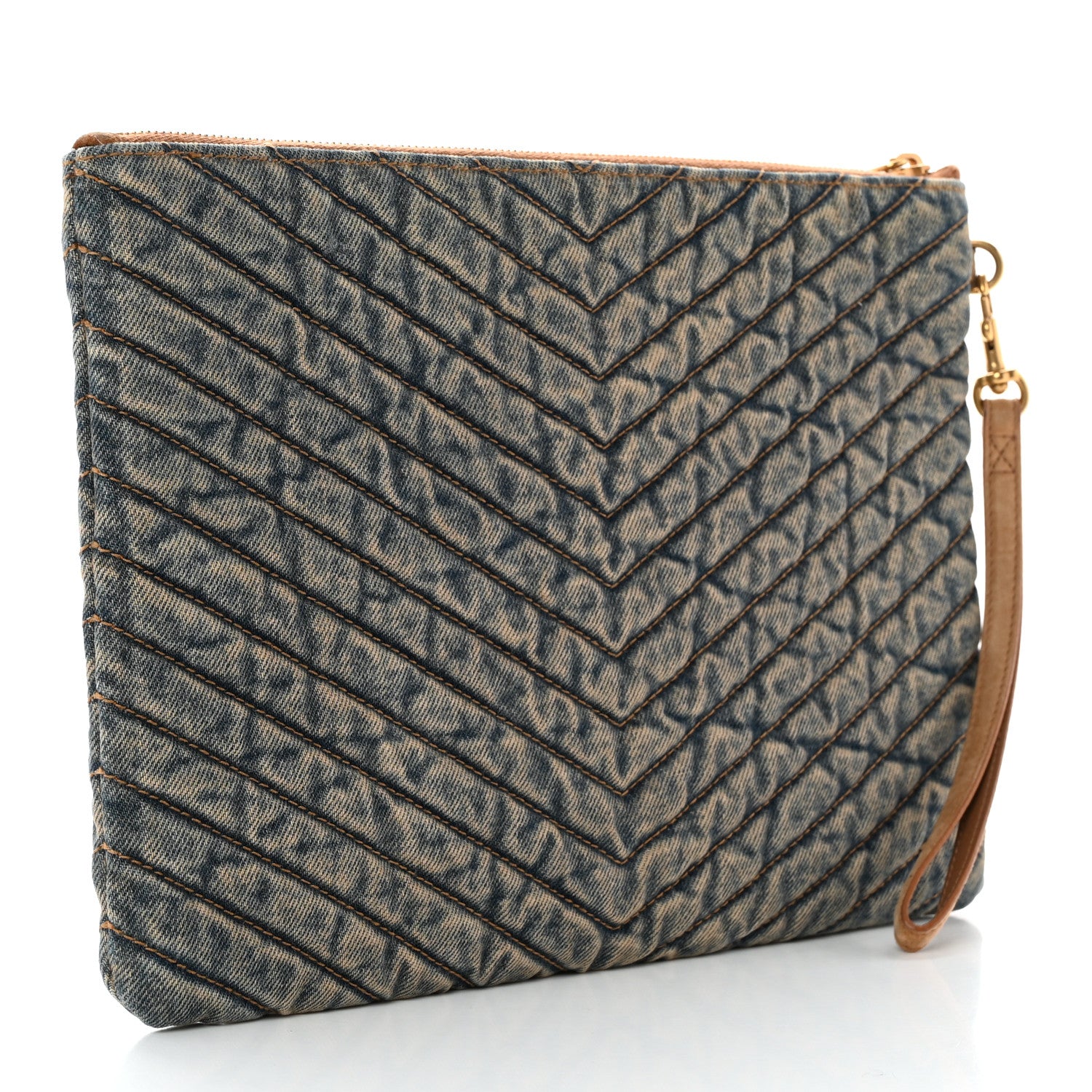 Saint Laurent Denim Matelasse Chevron Monogram A5 Wristlet Blue 3 of 8