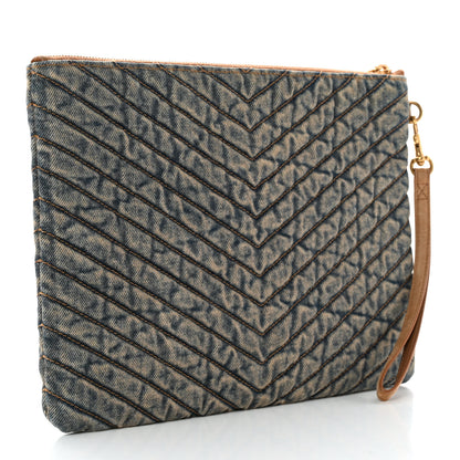Saint Laurent Denim Matelasse Chevron Monogram A5 Wristlet Blue 3 of 8