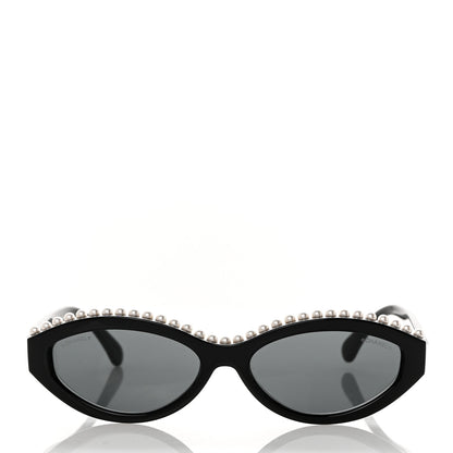 Chanel Acetate Pearl Oval Sunglasses S0114 Black 2 of 8