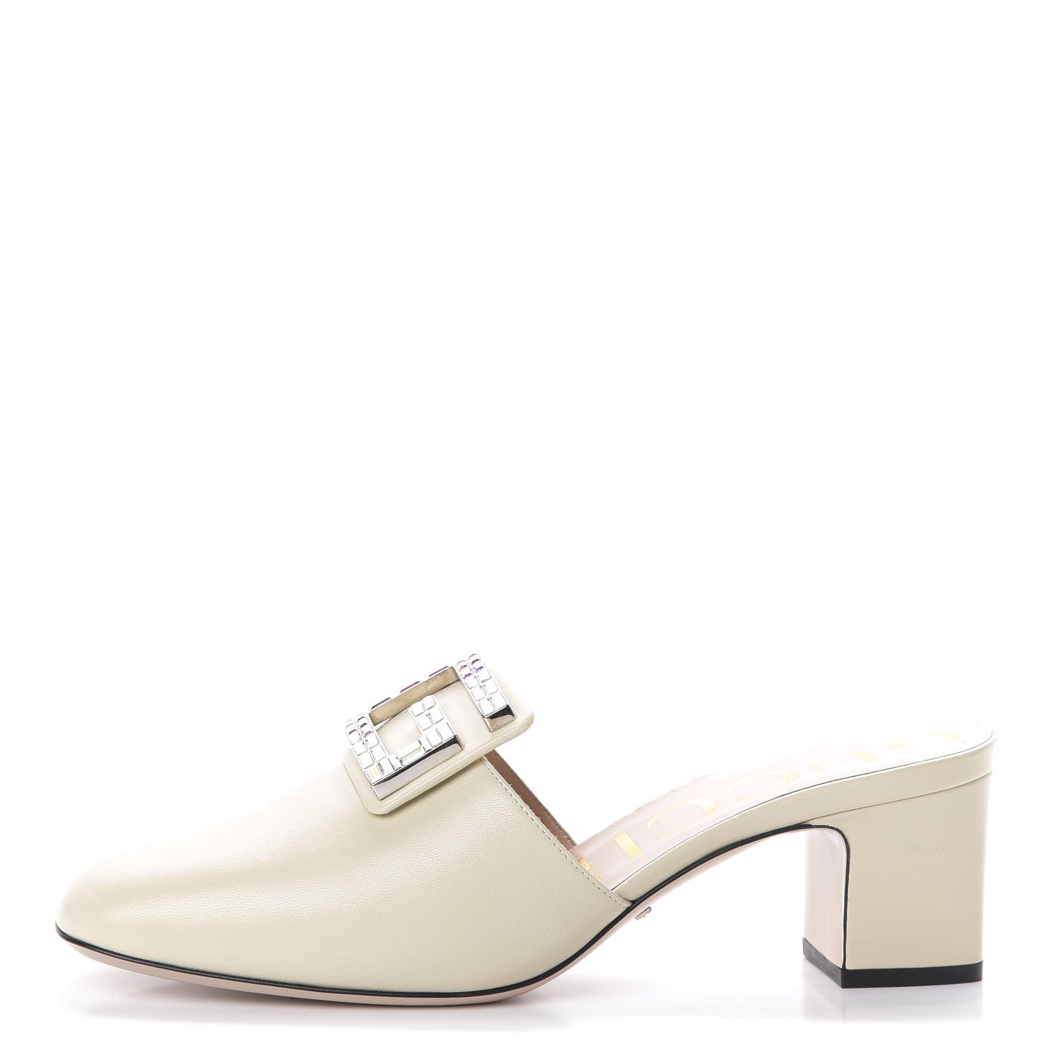 Gucci Malaga Kid Crystal Square G Madelyn Mules 39.5 Vintage White 1 of 7