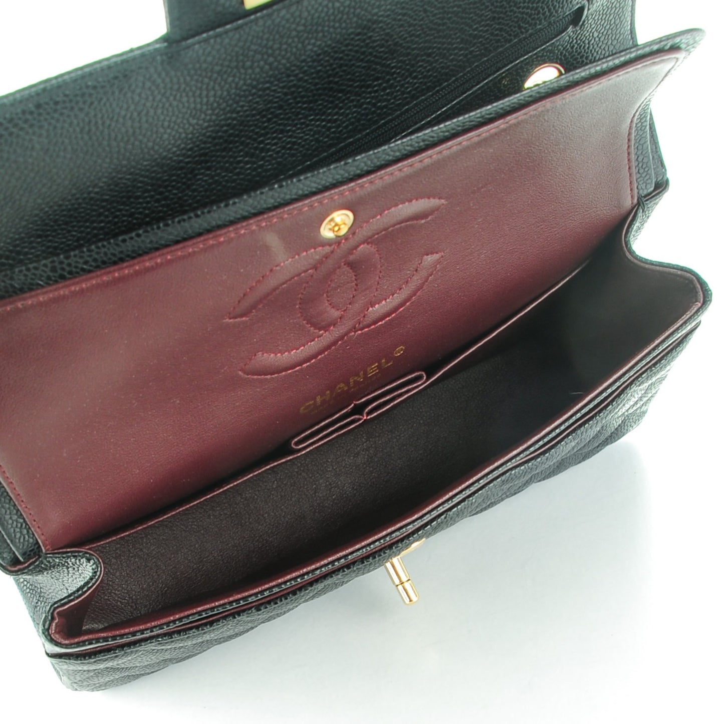 Caviar Quilted Medium Double Flap Black