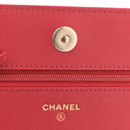 Chanel Caviar Camellia Embossed Wallet On Chain WOC Red 6 of 10