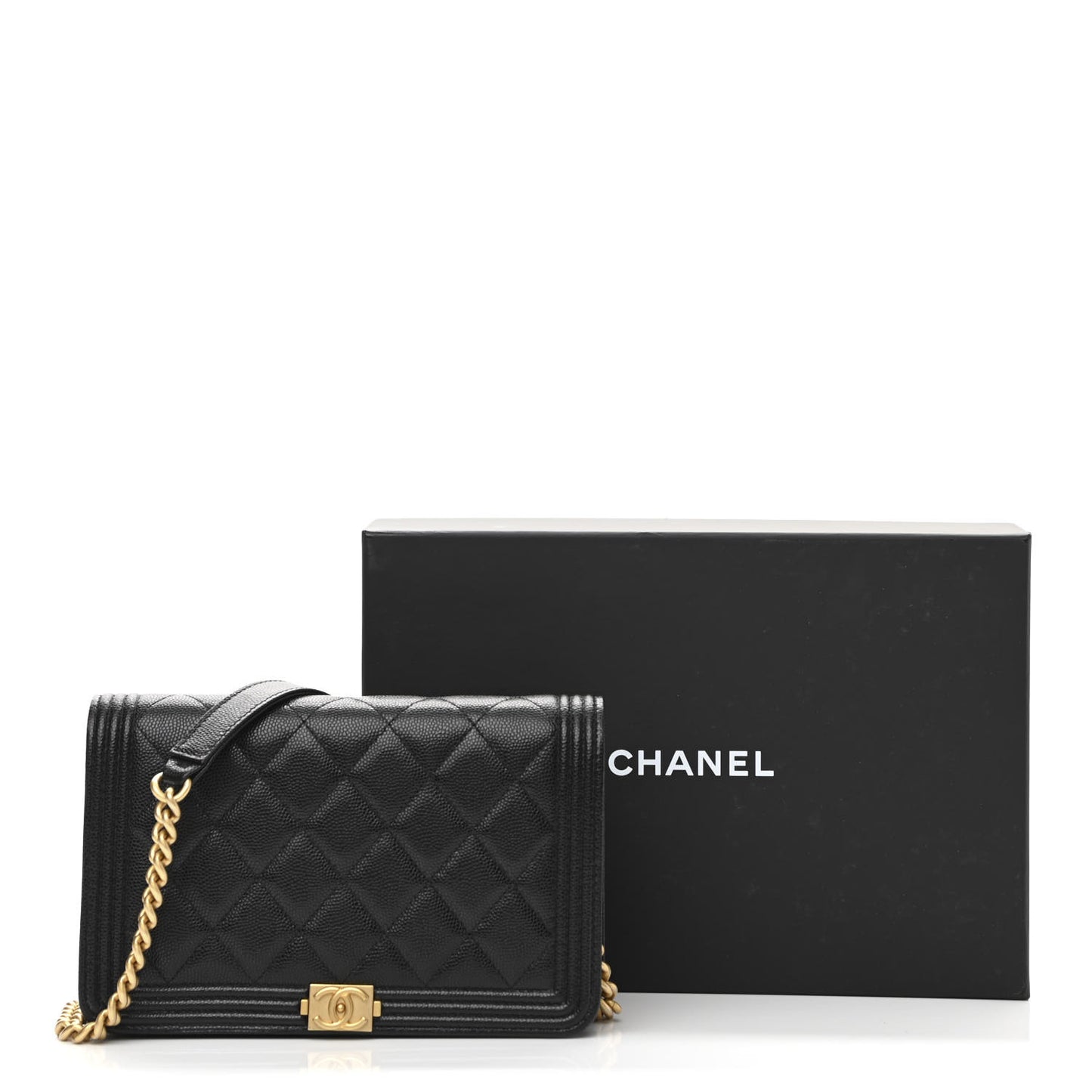 Caviar Quilted Boy Wallet On Chain WOC Black