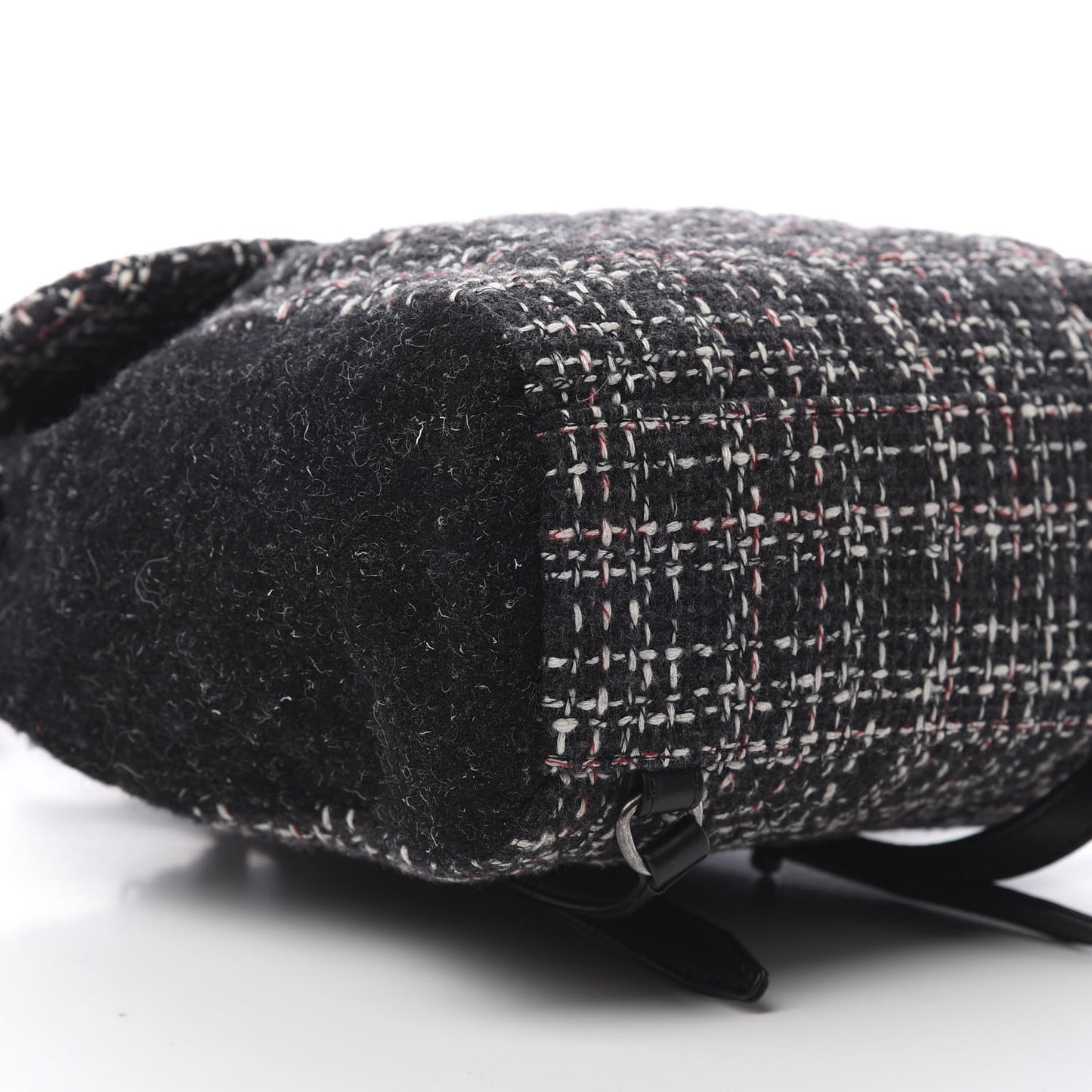 Tweed Drawstring Backpack Black White Red