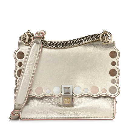 Fendi Vitello Catalan Mirror Scalloped Multi Studded Small Kan I Shoulder Bag Champagne 1 of 10