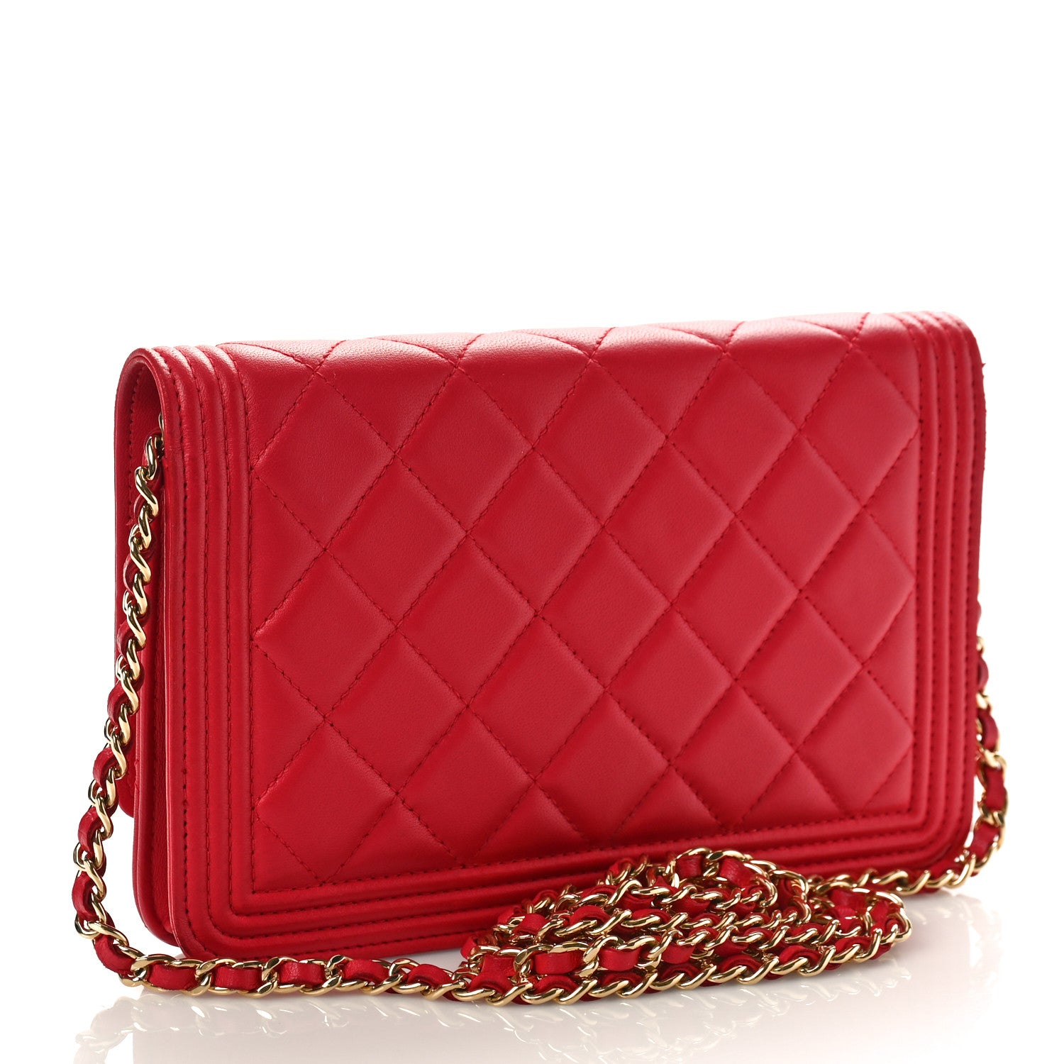 Chanel Lambskin Quilted Boy Wallet On Chain WOC Red 2 of 13